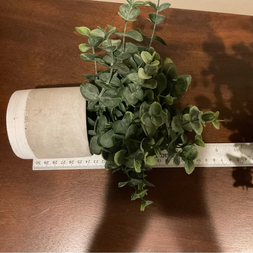 Three Decorative Faux Green Plants in Cement-Look Pots  🪴